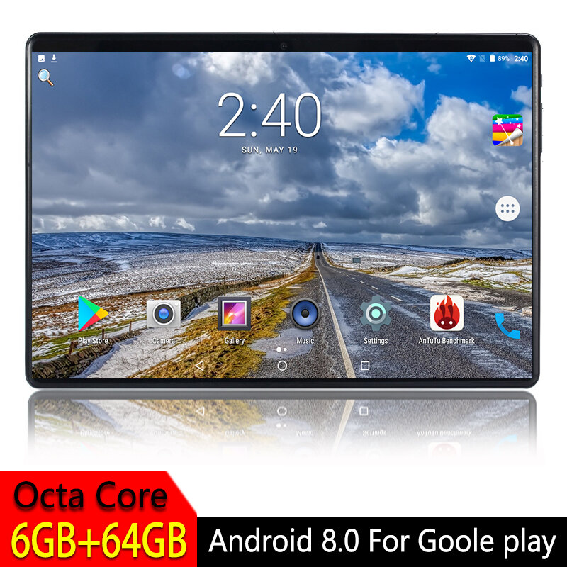 10.1 인치 태블릿 pc 안드로이드 8.0 구글 플레이 2.5d 강화 유리 스크린 octa 코어 sim 3g 4g lte 와이파이 gps ram 6 기가 바이트 64 기가 바이트 태블릿