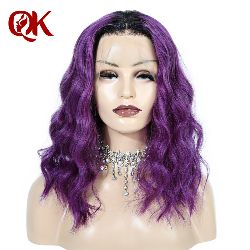 QueenKing hair Lace Front Wig 250% Density 1B Purple ombre Bob Wig Silky Straight Preplucked Brazilian Human Remy Hair