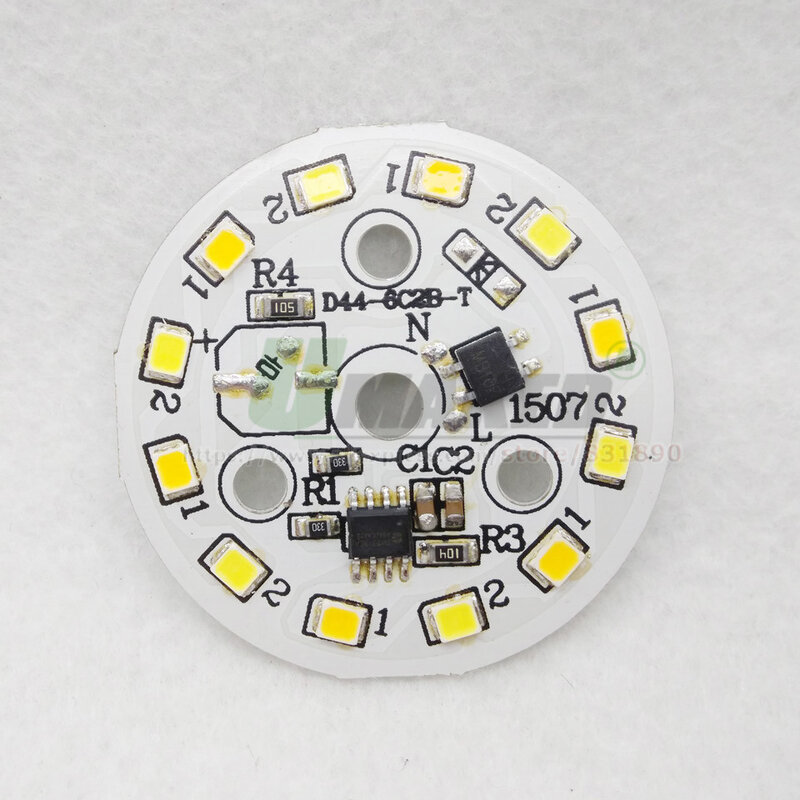 Módulo de luz led ac220v, placa de alumínio com controle de intensidade, 3w, 5w, lâmpada embutida, placa de 3 cores, chip ic inteligente, pcb, d44mm