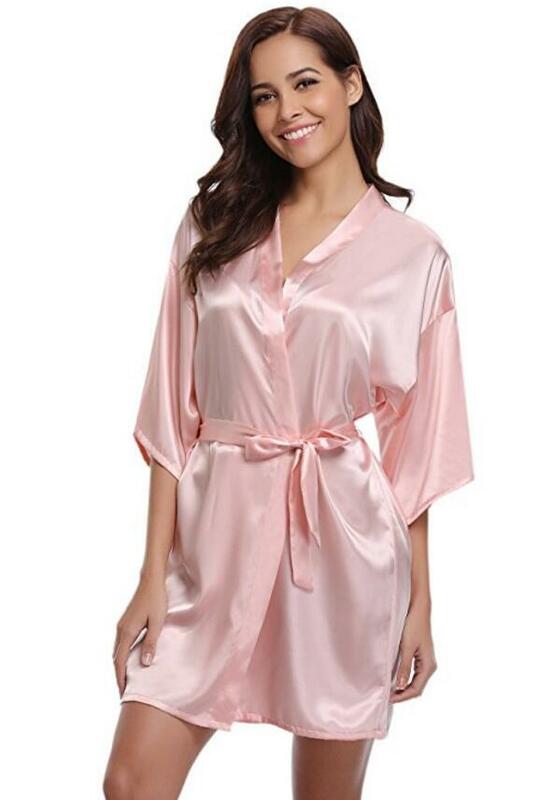 RB032 2018ใหม่ผ้าไหม Kimono Robe เสื้อคลุมอาบน้ำผ้าไหม Bridesmaid Robes เซ็กซี่น้ำเงิน Robes ซาติน Robe สุภาพสตรี Dressing Gowns