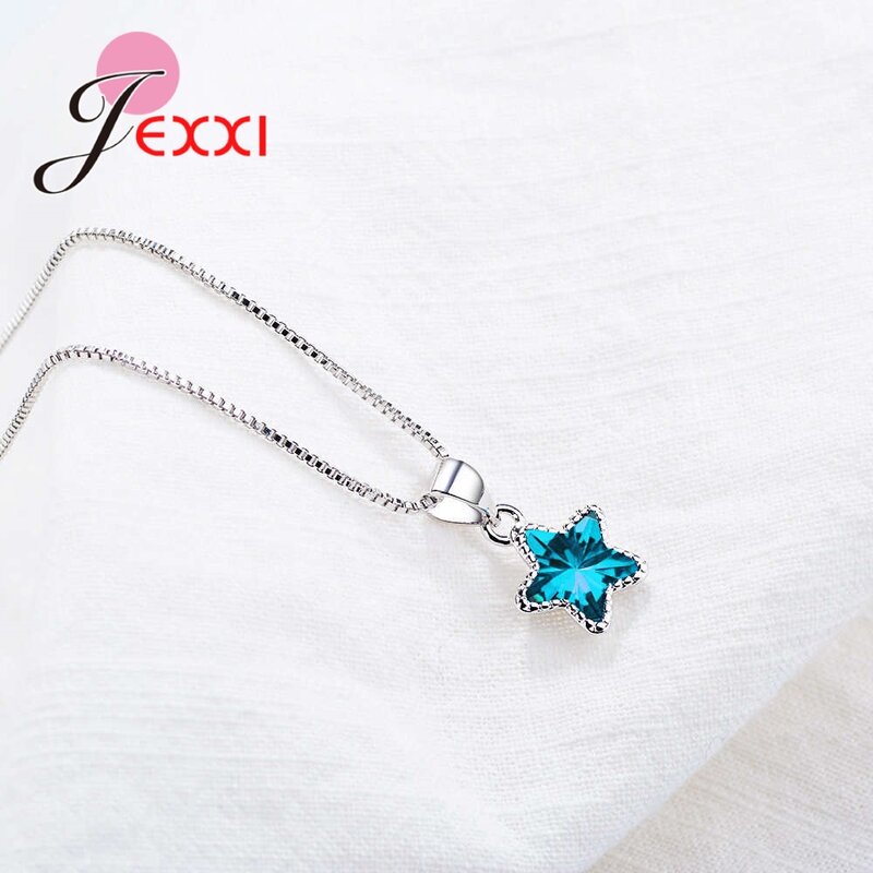925 Sterling Silver Necklace Trendy Blue Star Shape Crystal Exquisite Jewelry For Women Ladies Wedding Engagement Party
