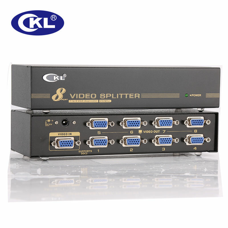 High-end 8 Port VGA SVGA XGASplitter 8 dalam 1 Mendukung DDC DDC2 DDC2B 450 MHz 2048*1536 Kasus Logam CKL-108A @ 60Hz