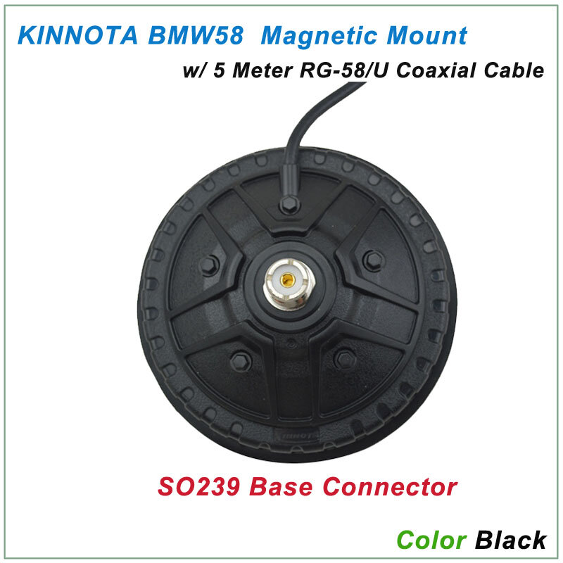KINNUOTA BMW58 Warna Hitam MAGNETIC GUNUNG SO239 dengan 5 Meter RG-58/U Coaxial Kabel PL259