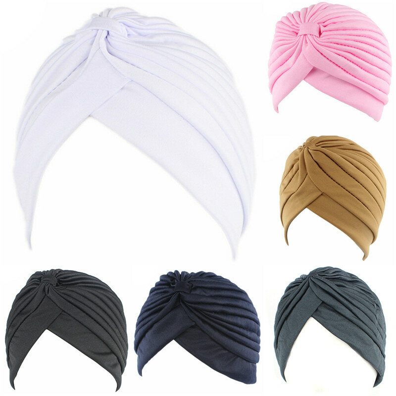 Topi Kupluk Melar Elastis Wanita Topi Hijab Topi Satin Besar Topi untuk Wanita Muslim Warna Polos Topi Turban
