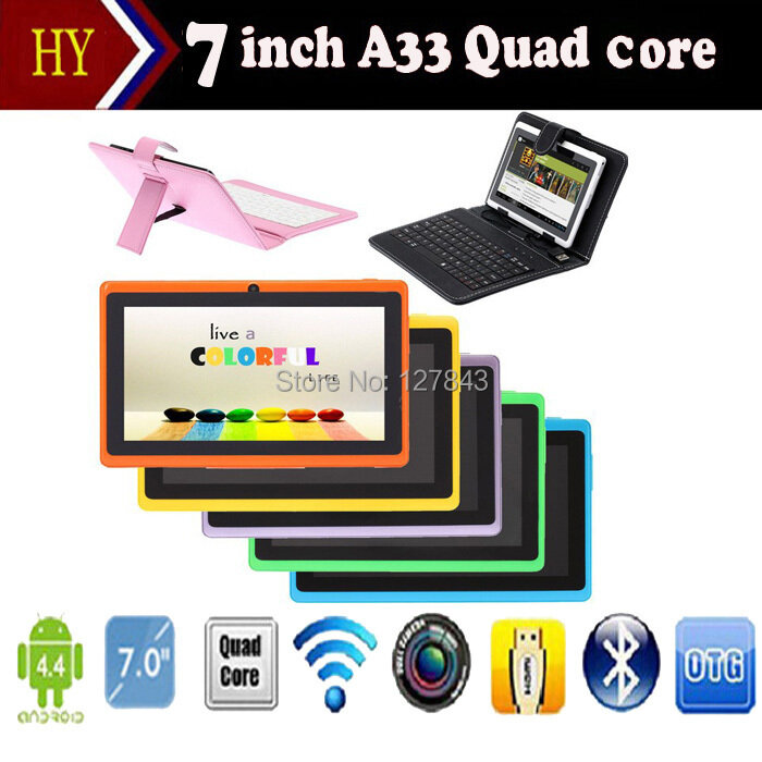 Бесплатная доставка DHL, 50 шт./лот, q88 A33, четырехъядерный процессор, двойная камера, bluetooth, android 4.4.2 512M/4GB, емкостный планшетный ПК, 9 видов цветов