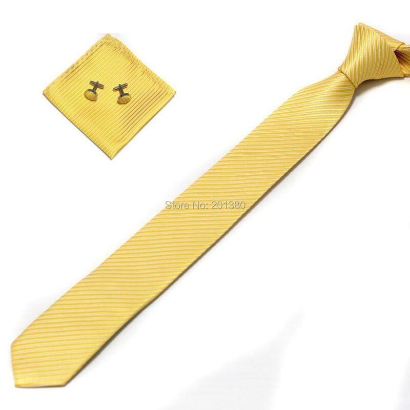 2018 solid stripe men's skinny neck tie set Pocket square cufflinks