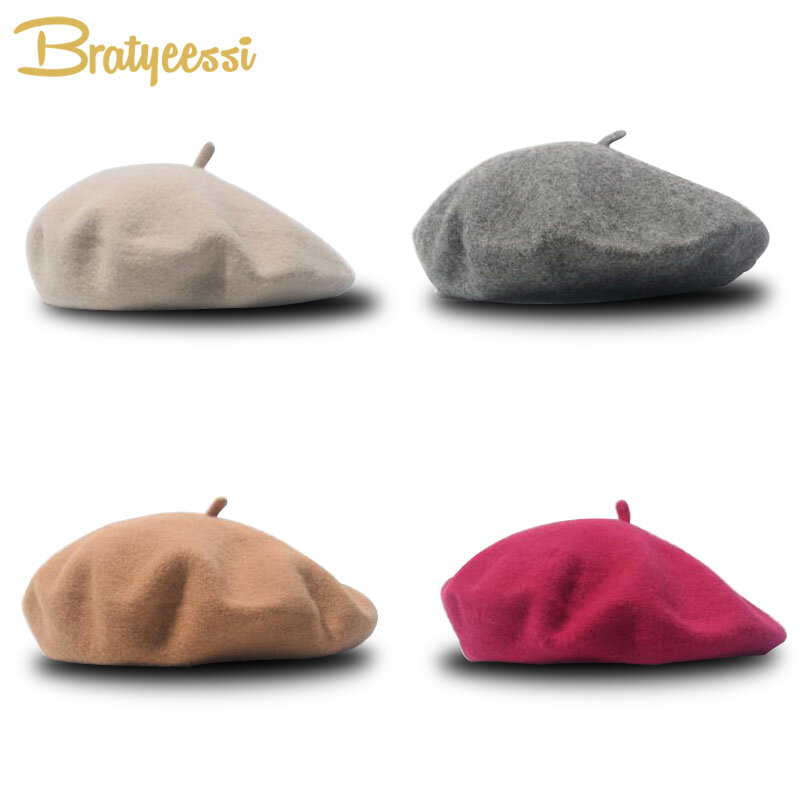 Fashion Woolen Baby Girls Hats Candy Color Elastic Infant Baby Beret Hat for 1-4 Years 1 PC
