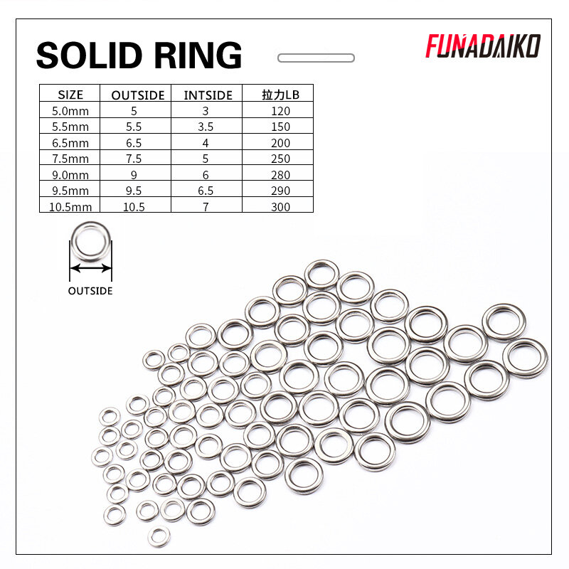 FUNADAIKO – anneau de pêche solide en acier inoxydable, joints toriques plats, pivot, nœud, leurre, anneaux de pêche solides, accessoires