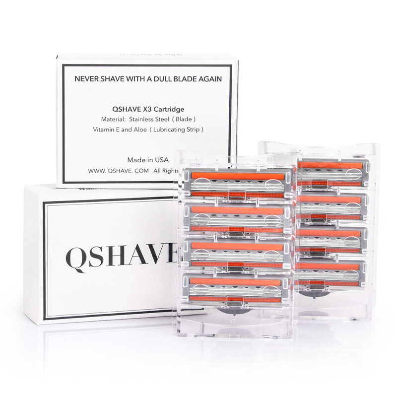 QShave-afeitadora de 3 capas serie naranja para hombre, hoja de afeitar Manual, 4 cartuchos, 8 y 16 cartuchos