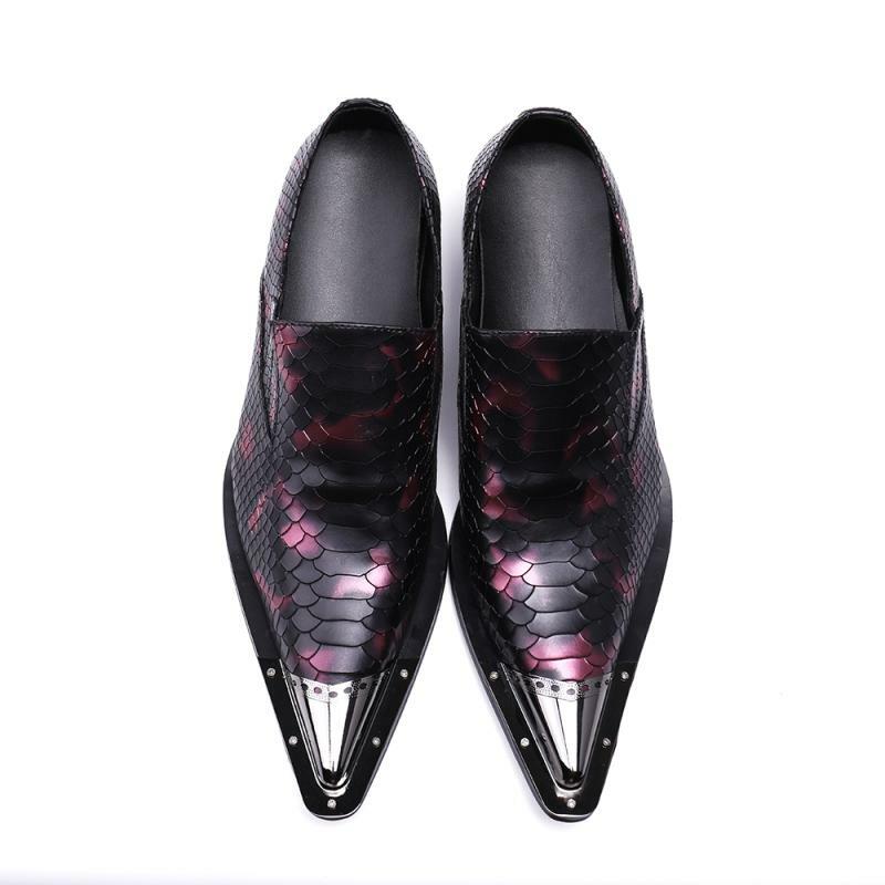Mens italian leather pointed toe dress shoes crocodile spiked loafers low heels oxford shoes for men elegant snake sepatu pria
