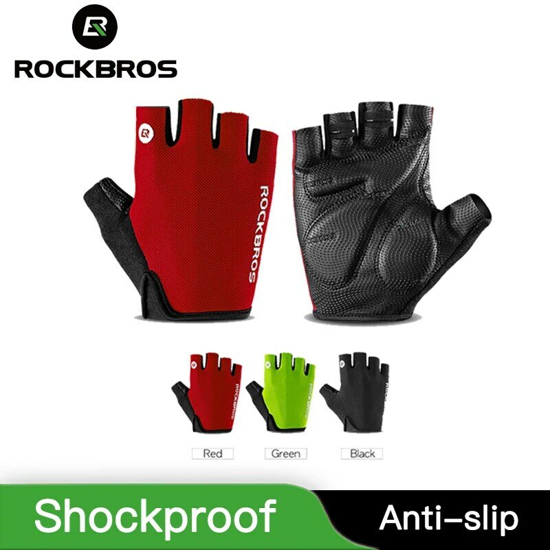 ROCKBROS Cycling Gloves Half Finger Bike Gloves Shockproof Anti-Slip Gloves Bicycle Riding Gloves Anti Slip Summer Sports