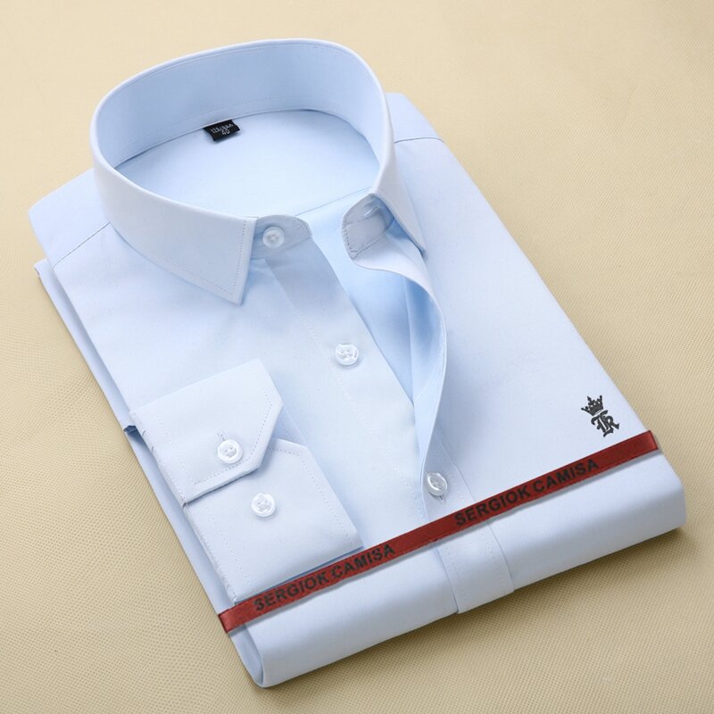Мужская Базовая рубашка Sergio K Camisa, однотонная Облегающая рубашка с длинным рукавом, без карманов