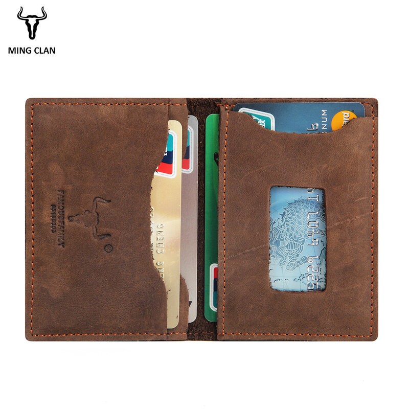 Mingclan – portefeuille Crazy Horse Slim en cuir véritable pour hommes et femmes, Mini porte-cartes de crédit, étui de poche, porte-monnaie de voyage