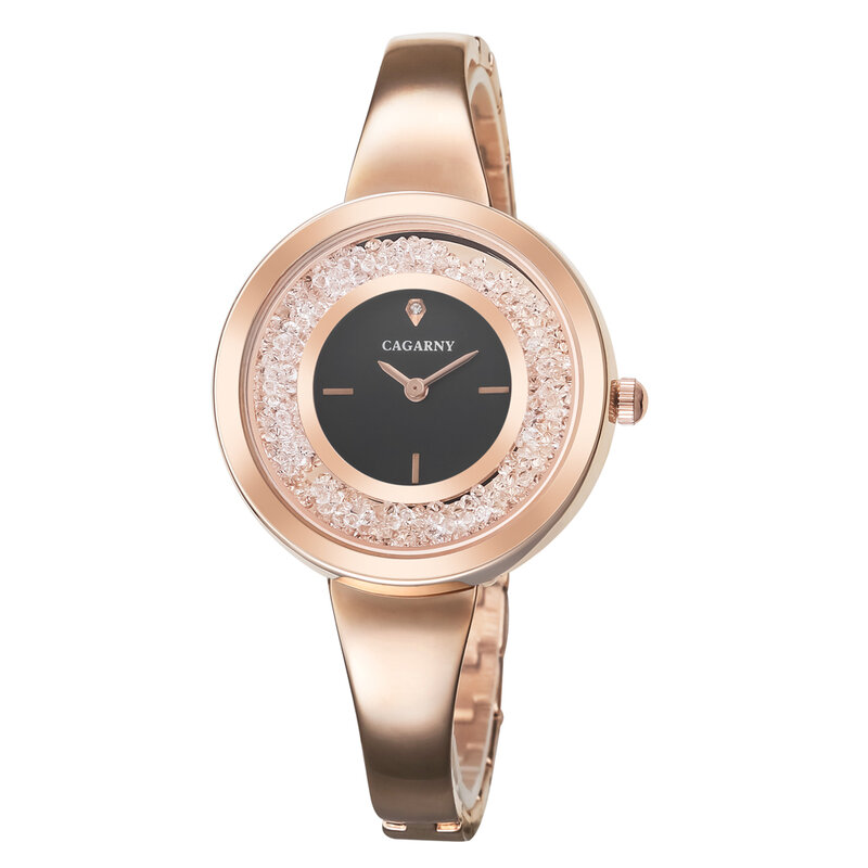 Cagarny reloj de pulsera de oro rosa para mujer, relojes de cuarzo para mujer, reloj de pulsera de lujo, reloj minimalista para niña