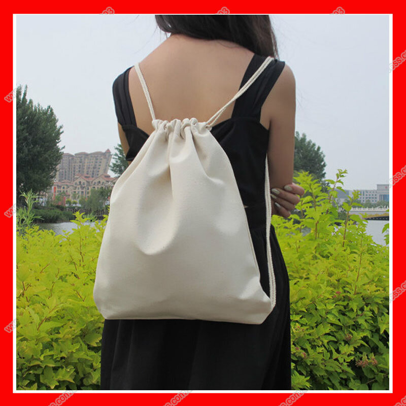 (300 pçs/lote) tamanho 24x32cm personalizado logotipo personalizado cordão mochila saco de lona de algodão branco