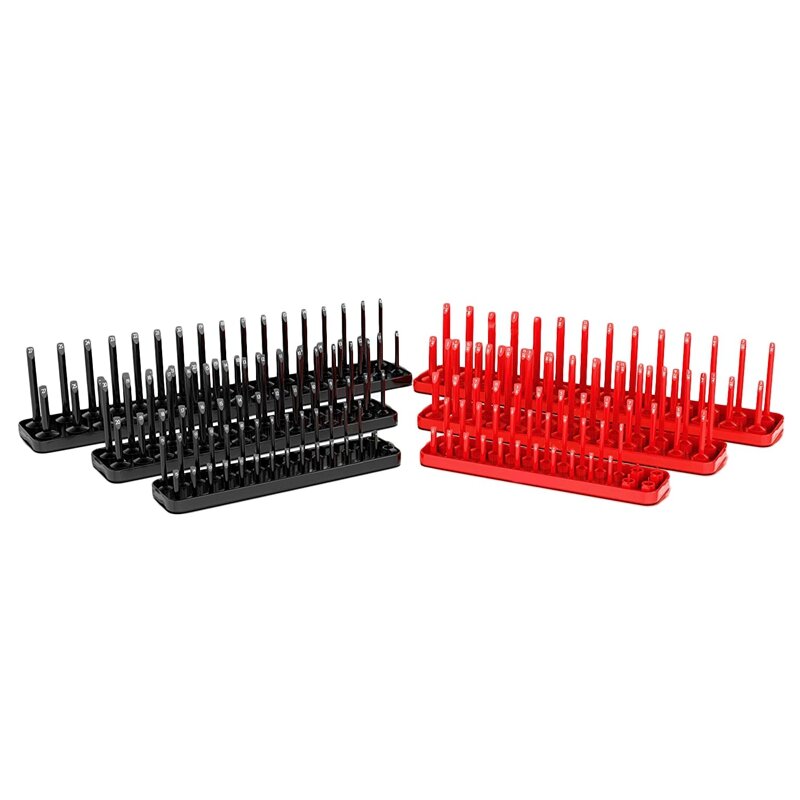 Promotion! Sae (Red) & Metric (Black) Socket Storage Trays - 6 Piece Set | 1/4-Inch,  3/8-Inch,  1/2-Inch Drive | Premium Qual