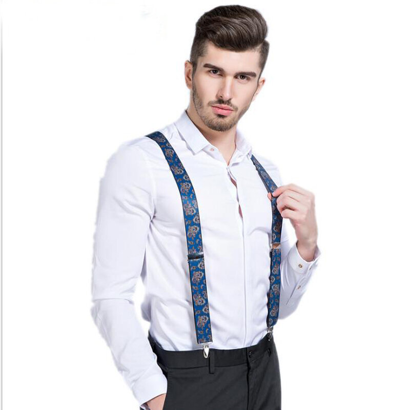 Man Leather Suspenders 4 clips Braces Adjustable Four Clip-on Suspenders braces Trousers Suspensorio Husbands/Father Gifts ligas