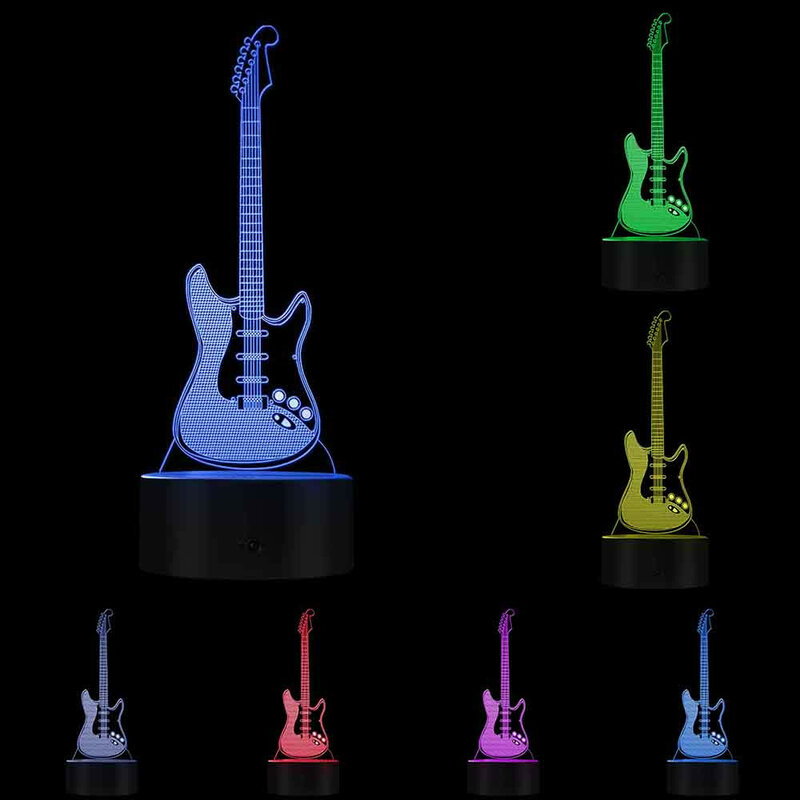 Đàn Guitar 3D Có Đèn Ký Hiệu Âm Nhạc Instrucment Đèn Ngủ Tay Guitar Phòng Chiếu Sáng Trang Trí Đèn Đá Và Cuộn Tặng Cho Người Yêu Âm Nhạc