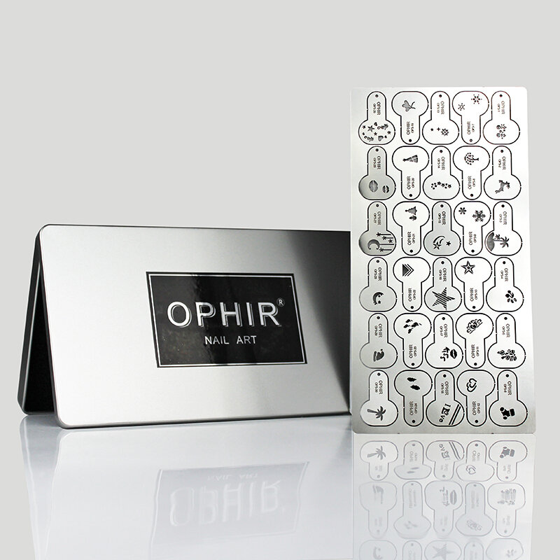 OPHIR-aerógrafo metálico para uñas, plantilla con patrón geométrico de flores, Estrella y Luna, herramienta para pintar, 120x