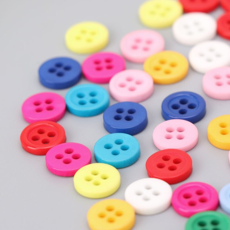 100 шт. 4 отверстия Разноцветные Круглые полимерные кнопки подходят для шитья и скрапбукинга 9 мм Dec17