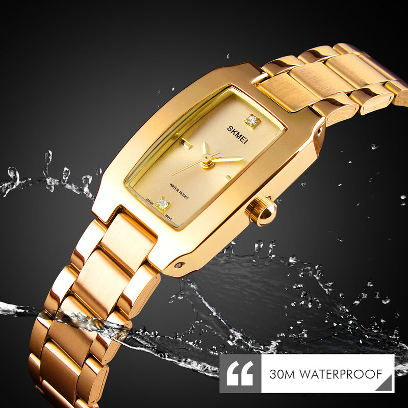 Женские кварцевые часы SKMEI, модные роскошные часы из нержавеющей стали с браслетом, водонепроницаемые Брендовые Часы