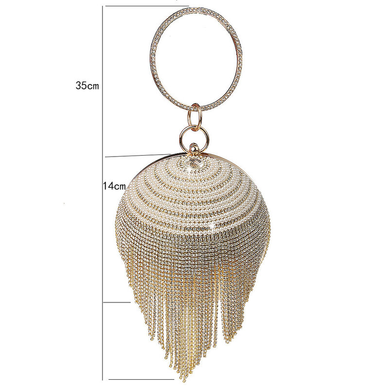 JaneVini strass argento borse a mano da sposa pochette palla borse da sera a tracolla braccialetti da festa con catena di perle di cristallo scintillante