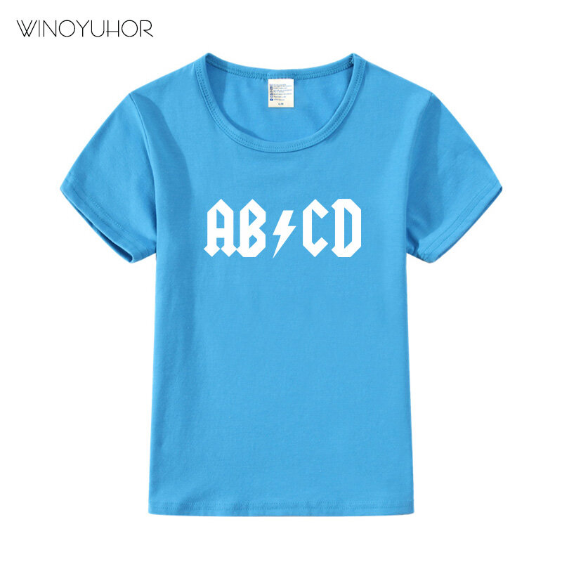 ABCD kaus anak laki-laki perempuan, baju musim panas lengan pendek, kaus lucu