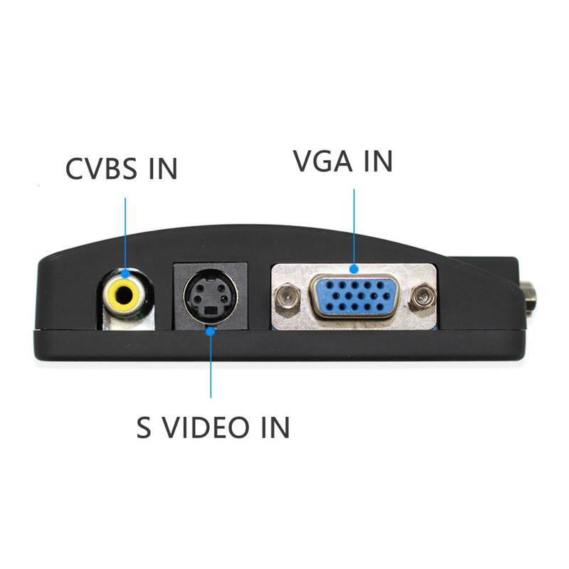 BNC para conversor de vídeo VGA, Entrada AV para VGA CVBS S para PC VGA Out Adapter Converter, Caixa de comutação para PC, MACTV, câmera, DVD, DVR