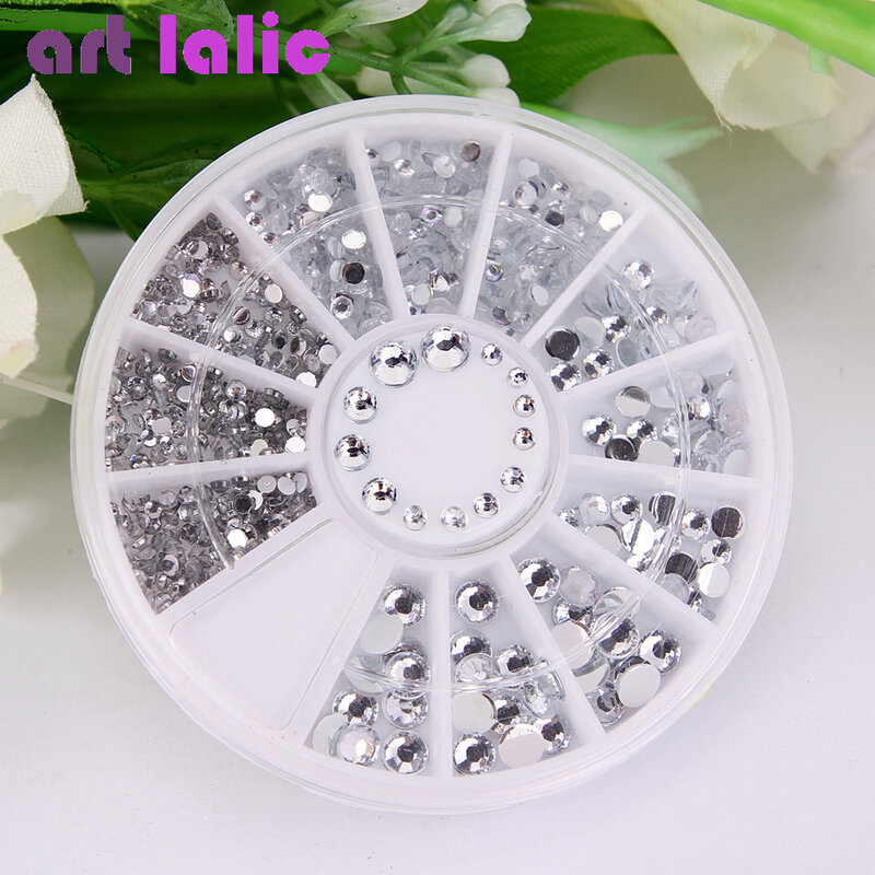 Nagel Strass gemischt Silber runde Diamant formen, 3D Nagel dekoration, Acryl UV-Gel, Kunst dekor, 1,2mm, 2mm, 3mm, 4mm, 400pcs