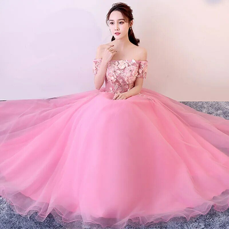 Ruthshen-vestidos de Quinceañera de princesa rosa, cuello Barco, manga corta, apliques, dulce vestido de quinceañera 16, 2023