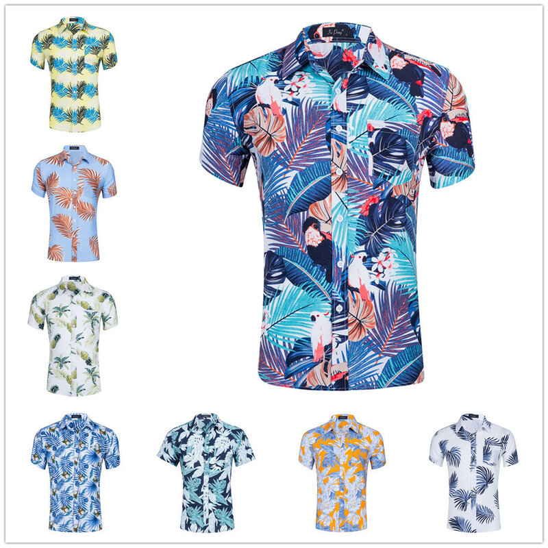 Camisa corta Casual para hombre camisa hawaiana de verano Tropical playa fiesta hawaiana con estampado Floral de piña Color brillante
