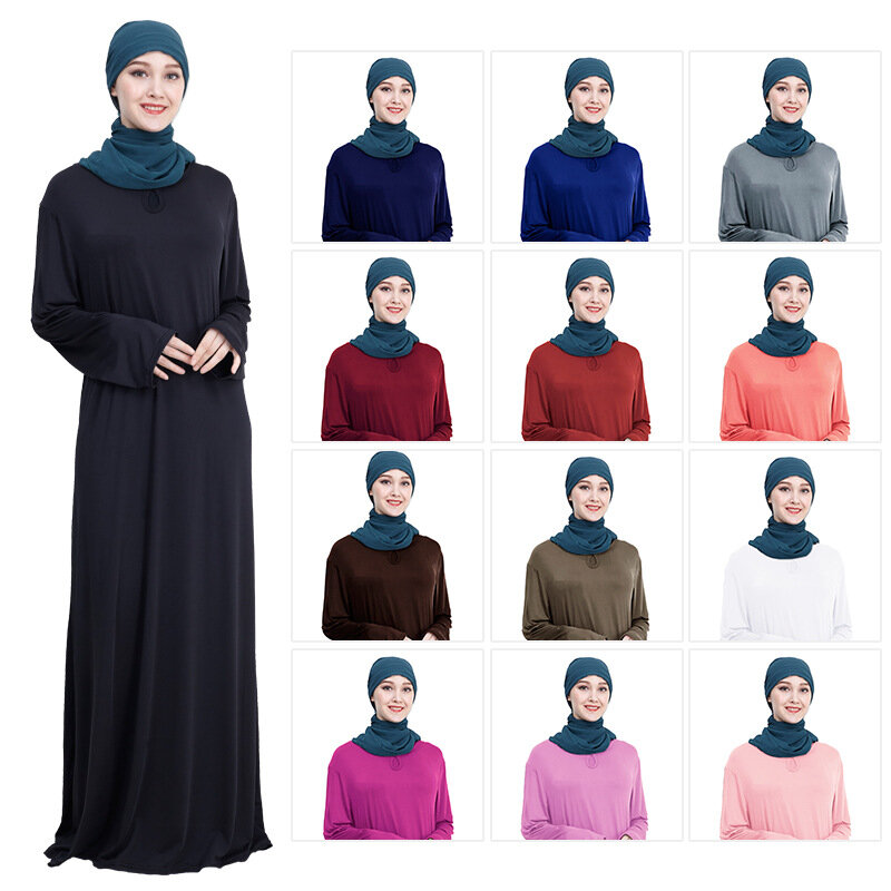 ชุดสตรีมุสลิมหลวมสีแดงสีฟ้าสีดำ Abaya ดูไบยาว Robe Tunic Kimono Jubah อาหรับตะวันออกกลาง Hijab อิสลามเสื้อผ้า