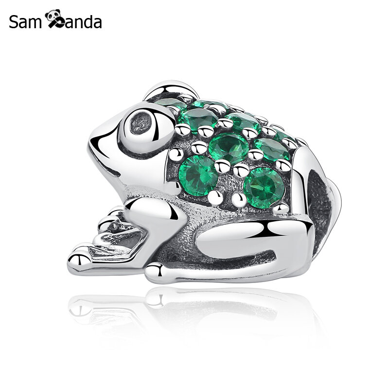 Nuovo autentico argento Sterling 925 perlina con ciondolo rana verde Charms in cristallo misura Pandora bracciali braccialetti creazione di gioielli da donna fai da te