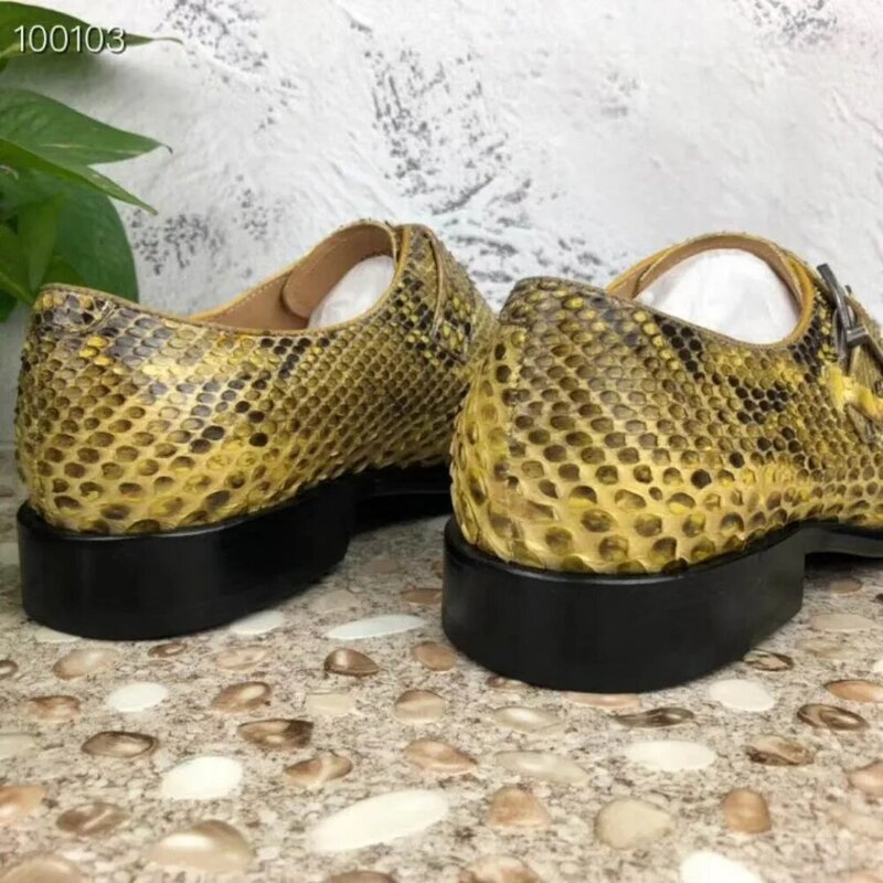 100% de piel auténtica de pitón para hombre, zapatos de lujo, color amarillo y dorado, con forro de piel de vaca, Envío Gratis