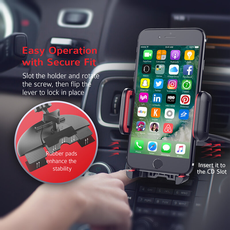 Mpow CA051 Car Phone Holder Universal CD Slot Car Mount One-touch Cradle Stand With 360 Degree Rotation For 4-6 Inch Smartphone
