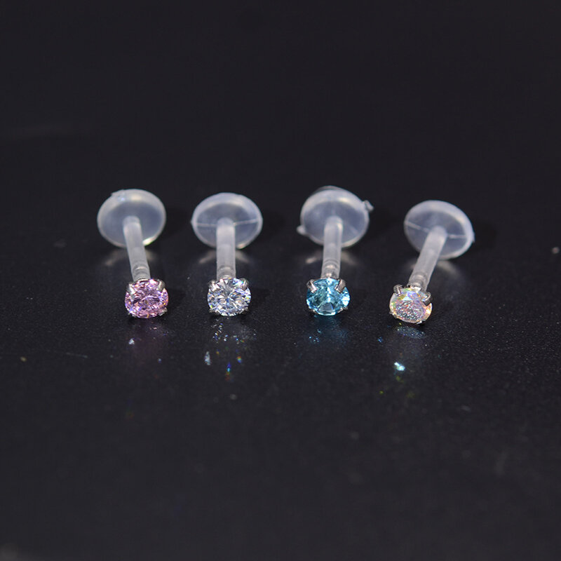 1 Pc Lip Labret Prong Piercing Setting Zircon Tragus Cartilage Flexible Bioplastic Labret Monroe Lip Ring Piercing Jewelry 16G