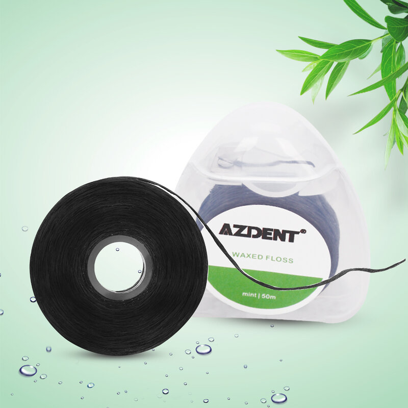 AZDENT 3 Pcs Black Bamboo Charcoal Dental Flosser Mint Flavor Built-In Spool Flat Wire Dental Floss Replacement Core 50M/ Spool