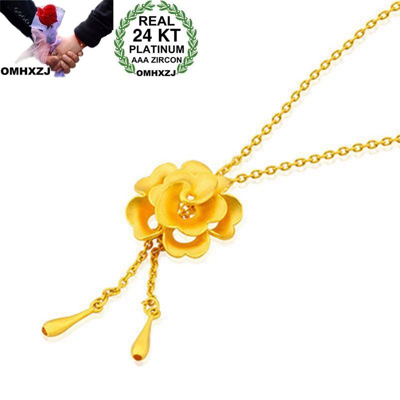 OMHXZJ-Colgante de oro amarillo de 24KT para mujer y niña, collar con borla rosa, regalo de boda, moda europea, CA281