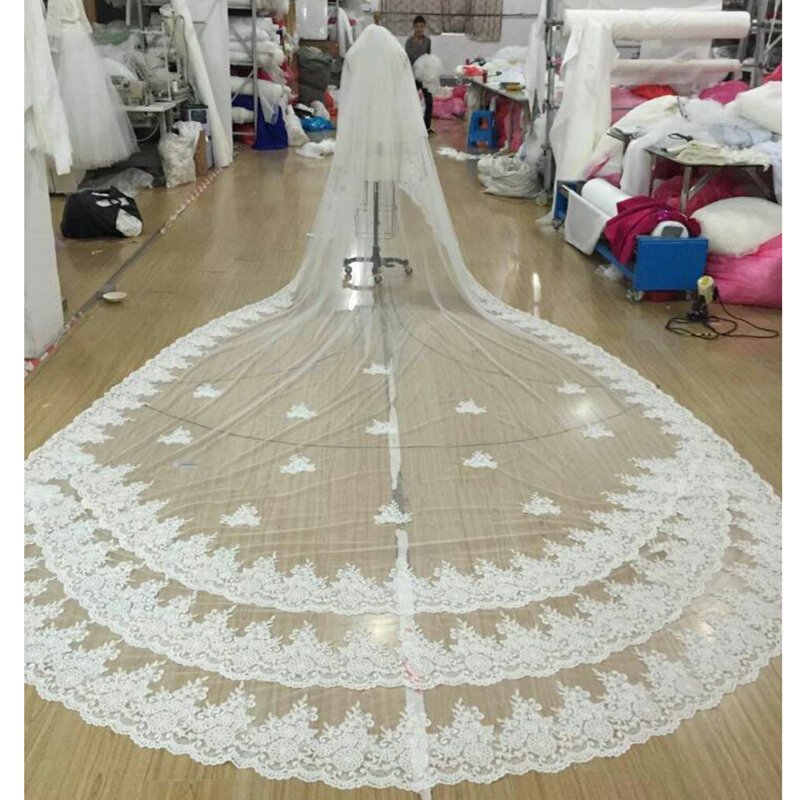 Luxo 5 metros borda cheia com laço que bling lantejoulas 3 camadas longo véu de casamento com pente branco marfim véu nupcial 2023 acessórios