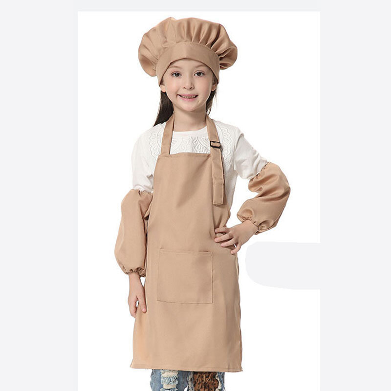 어린이 앞치마 소매 모자 포켓 유치원 주방 베이킹 페인팅 요리 음료 음식 Enfant Tablier Delantal 로고 인쇄