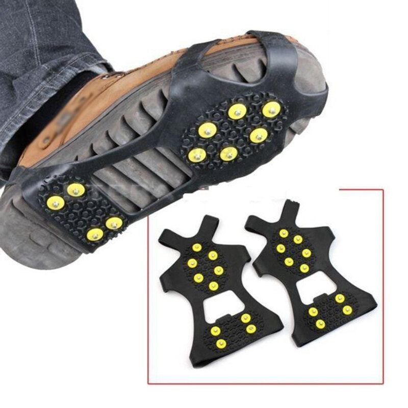 Crampones antideslizantes para zapatos de escalada, pinzas de hielo para nieve, tallas S/M/L, 10 tacos, 1 par