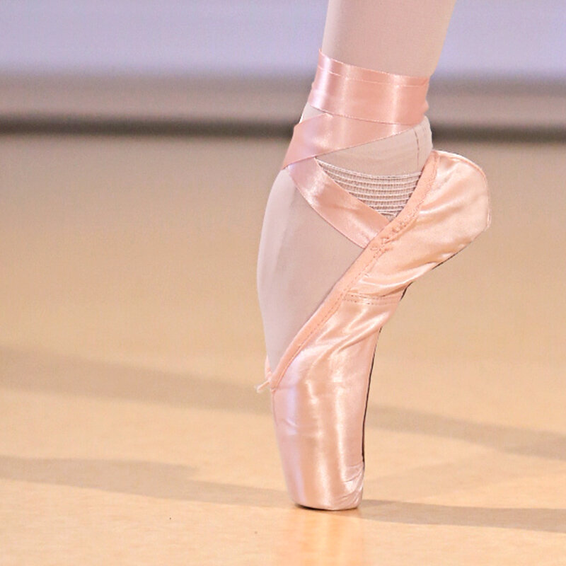 Zapatos de punta de Ballet, bandas elásticas, banda de rejilla blanca para bailarina