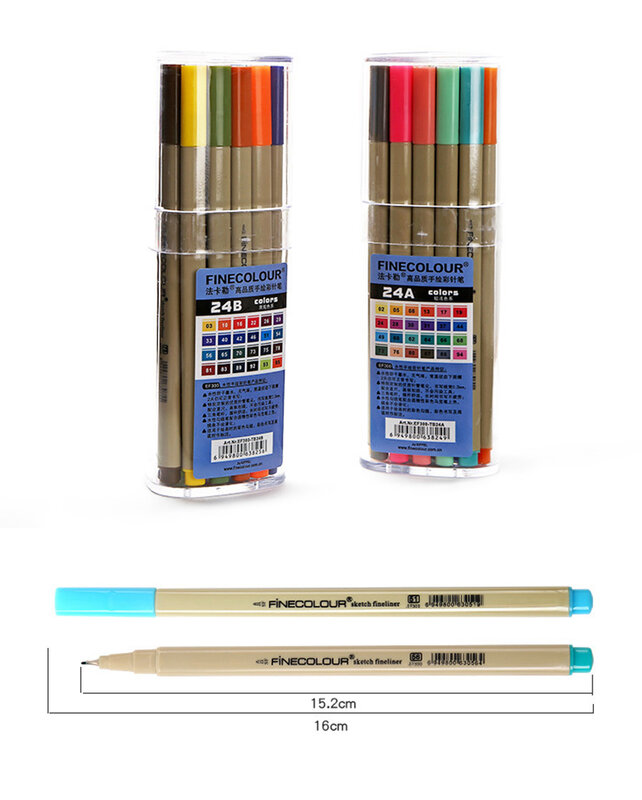 Caneta marcador de tinta colorida finecolour, 24pcsa/b com pigmento, para desenho, micro-linha posca sharpie
