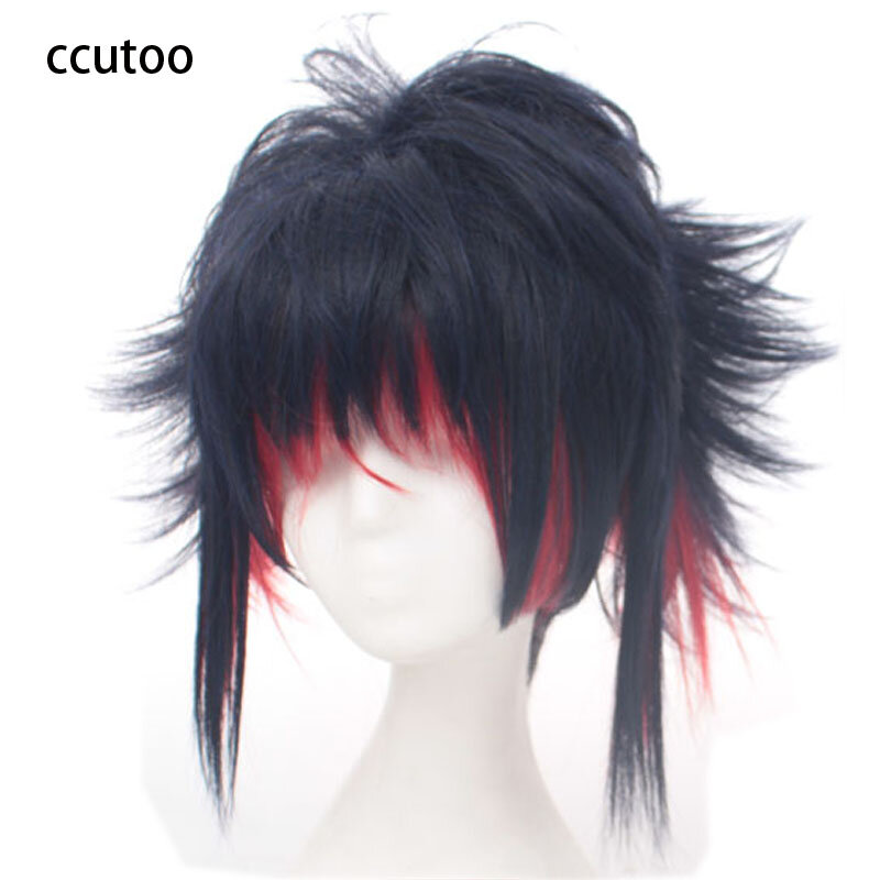 ccutoo 32cm/12.5" Male's Black Red Mix Short Shaggy Layered Fluffy Synthetic Hair KILL la KILL Matoi Ryuko Cosplay Full Wigs