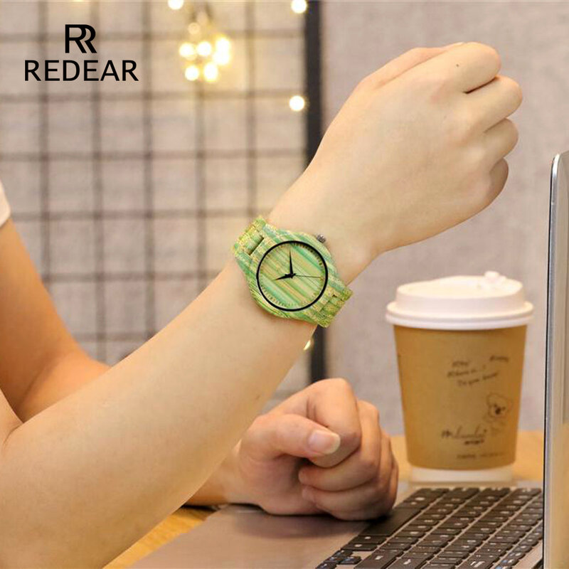 REDEAR 恋人の腕時計カラフルな竹グリーン女性女竹バンドカレン腕時計メンズギフト