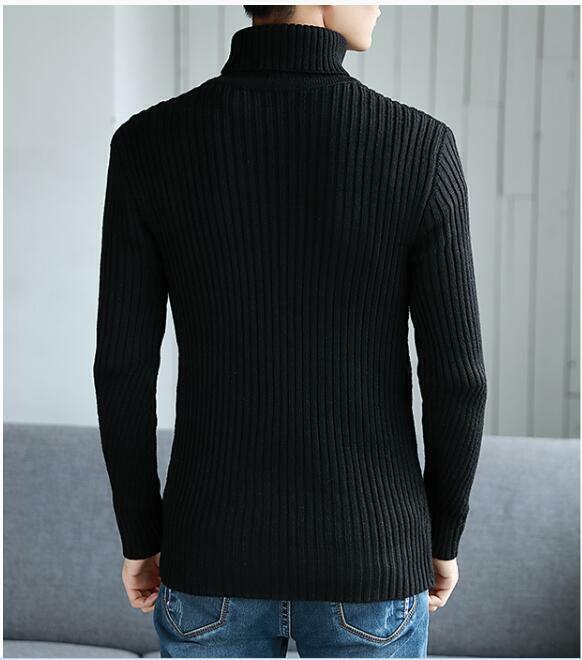 Sweater Pria Turtleneck Bergaris Sweater Pullover Wol Sweter Tarik Pria Leher Kura-kura Ukuran Besar Jumper Gaya Korea Putih