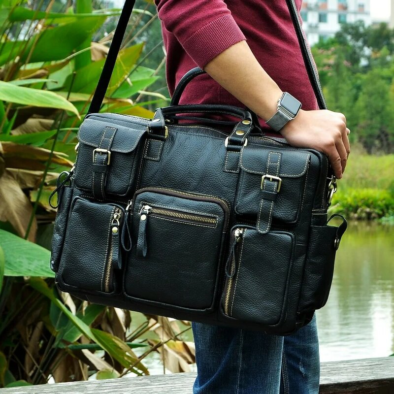 Men Real Leather Antique Large Capacity Travel Briefcase Business 15.6" Laptop Case Attache Messenger Bag Portfolio 3061-b