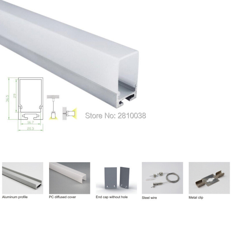 100 X 2M Sets/Lot U shape led aluminium profile for led strip and super deep PC cover aluminium led housings for wall light