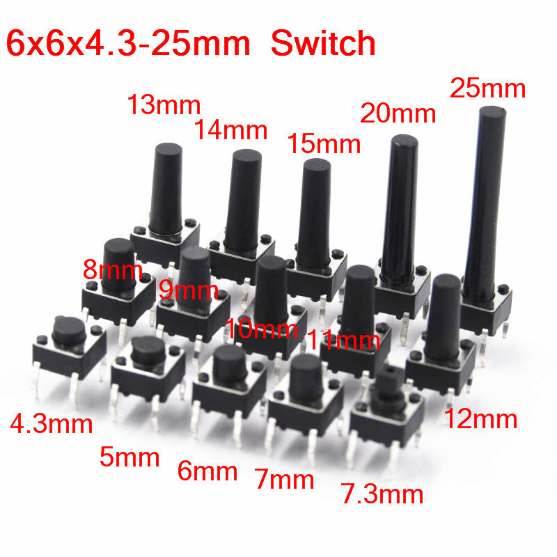 6x6mm Panel PCB Momentary Tactile Takt Mini Push Button Switch DIP 4pin 6x6x4.3/5/6/7,3-25 MM 6*6*4,3 MM 5 MM 6MM 7MM 8MM - 25 MM