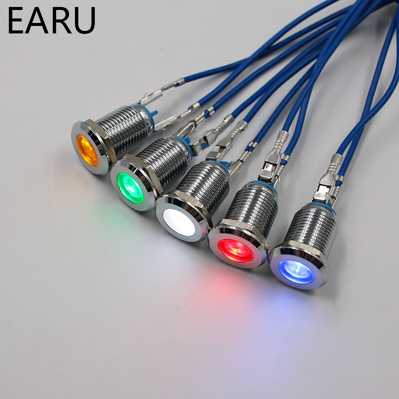 Luz indicadora LED de Metal, lámpara de señal impermeable de 12mm, 3V, 6V, 9V, 12V, 24V, 110V, 220V, rojo, amarillo, verde, blanco, azul, interruptor de piloto Blub